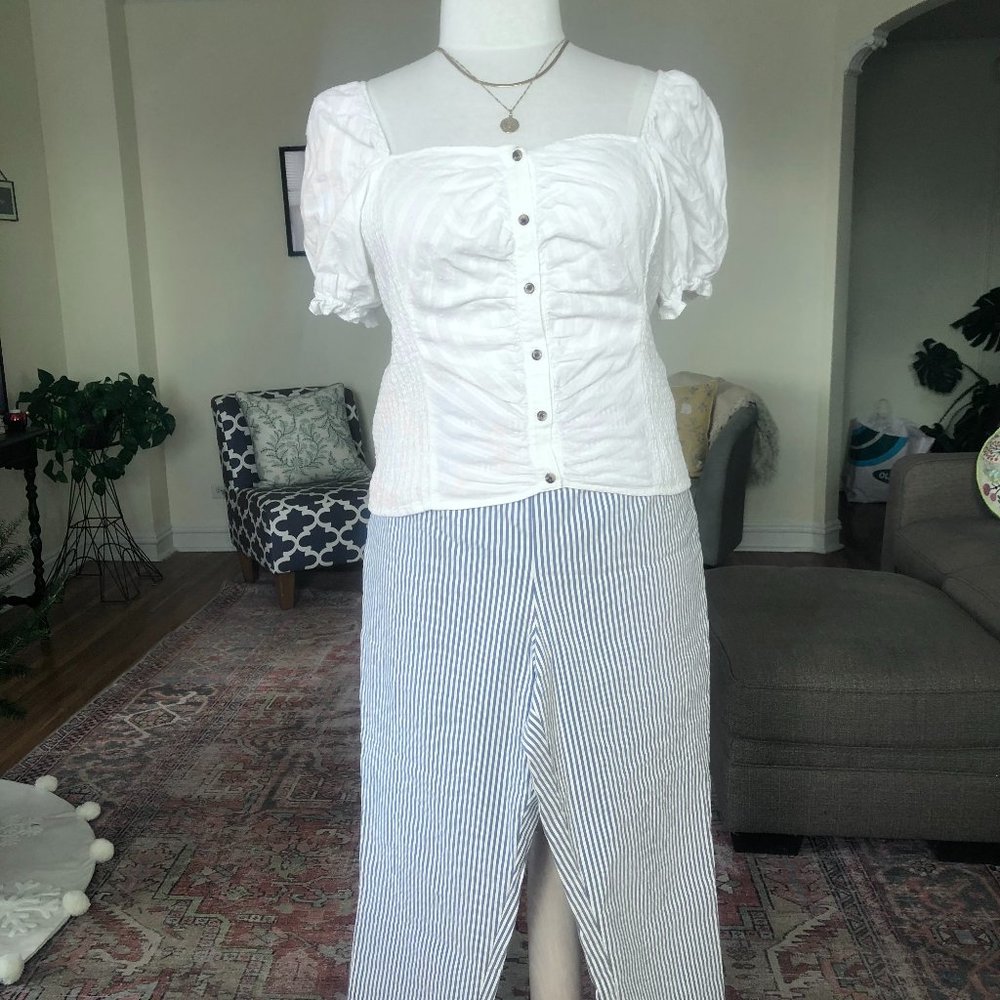 ❤️ Jones New York Ankle Length Plus 18W Women's Blue & White Seersucker Pants